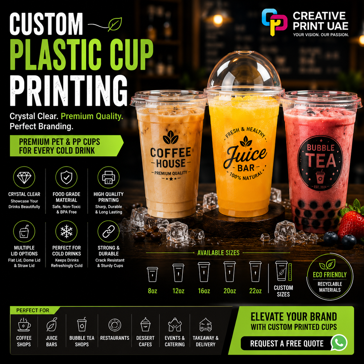 Custom Plastic Cup Printing Dubai | Branded PET & PP Cups