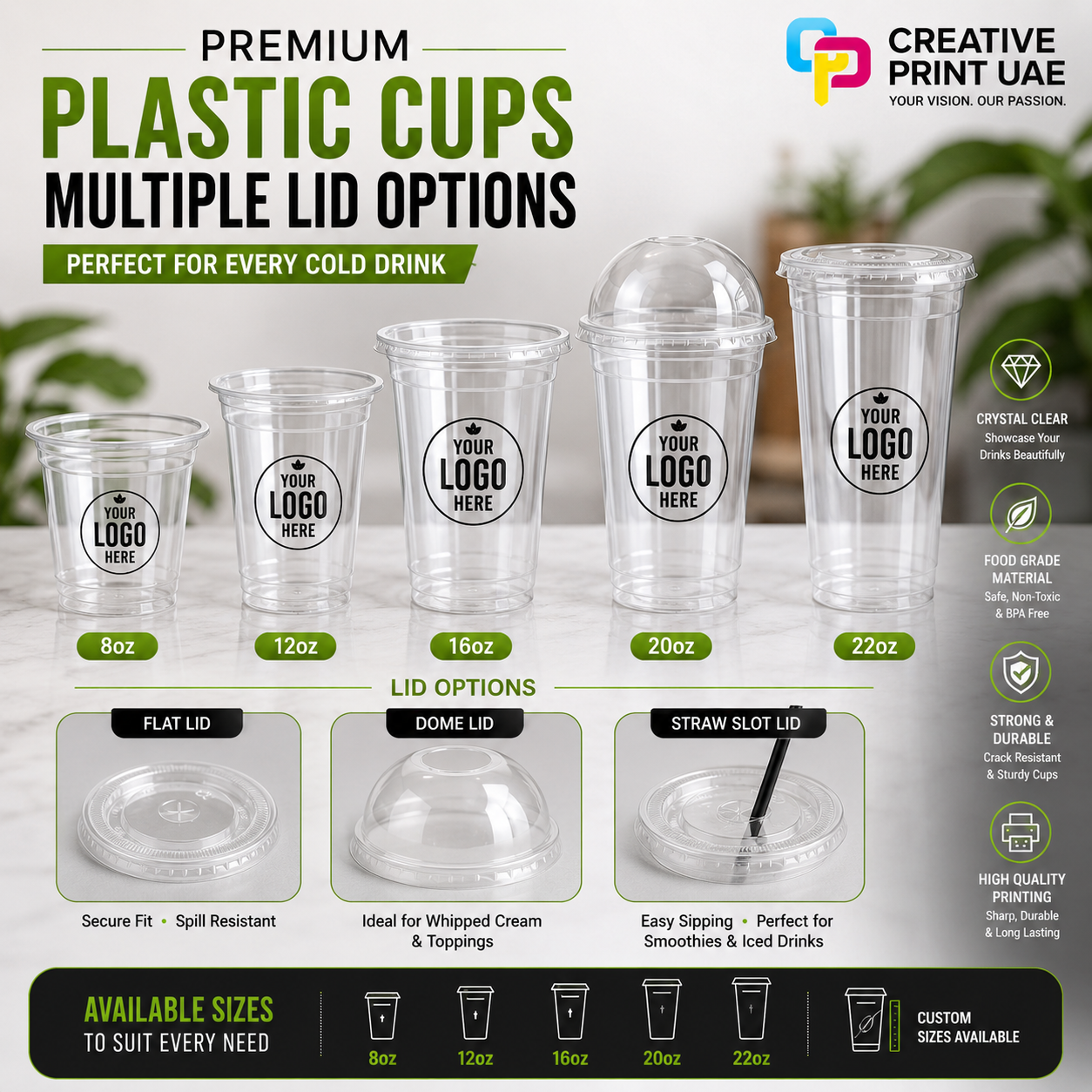 Custom Plastic Cup Printing Dubai | Branded PET & PP Cups